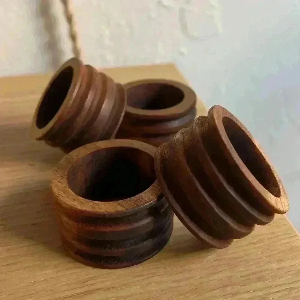 NEW Aldi Wooden Napkin Rings Set 4pieces dining table decor boho - Picture 4 of 4